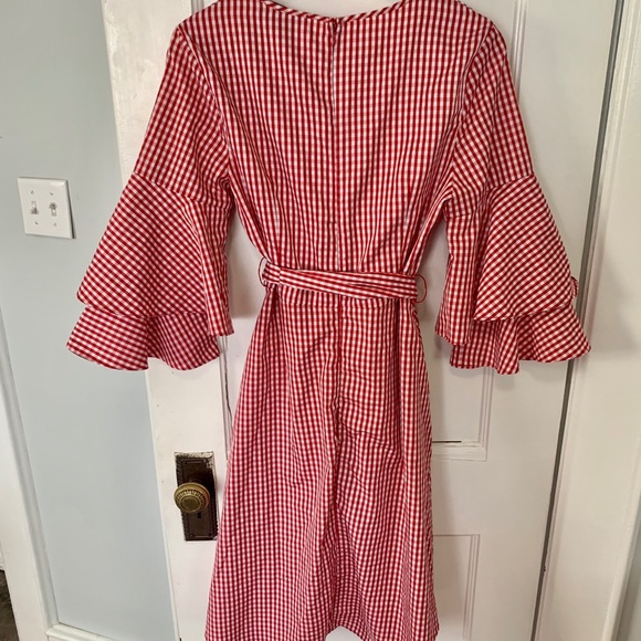 Gingham Wrap Dress with Midlength Flutter Sleeves - Picture 3 of 3